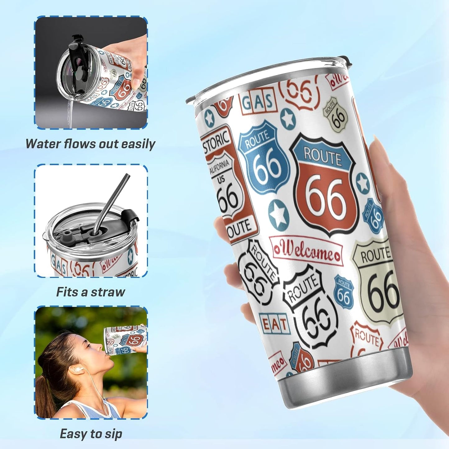 Tumbler Lightning Bolts Doodle Insulated Coffee Cup Beverage Container Travel Mug with Straw and Lid Double Wall Stainless Steel 20oz Holiday Gift