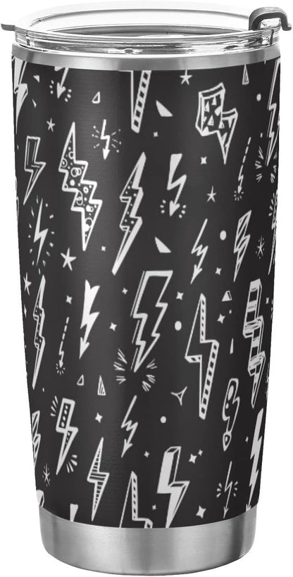 Tumbler Lightning Bolts Doodle Insulated Coffee Cup Beverage Container Travel Mug with Straw and Lid Double Wall Stainless Steel 20oz Holiday Gift