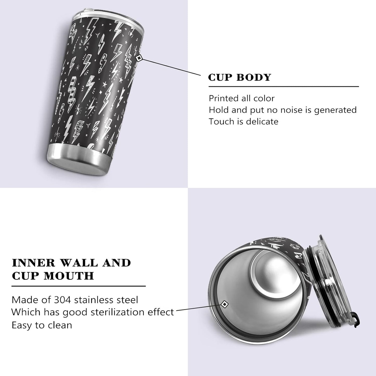 Tumbler Lightning Bolts Doodle Insulated Coffee Cup Beverage Container Travel Mug with Straw and Lid Double Wall Stainless Steel 20oz Holiday Gift