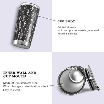 Tumbler Lightning Bolts Doodle Insulated Coffee Cup Beverage Container Travel Mug with Straw and Lid Double Wall Stainless Steel 20oz Holiday Gift