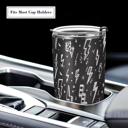 Tumbler Lightning Bolts Doodle Insulated Coffee Cup Beverage Container Travel Mug with Straw and Lid Double Wall Stainless Steel 20oz Holiday Gift