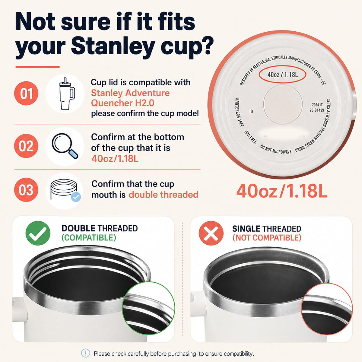 40 oz Tumbler Lid Replacement Compatible with Stanley Cup