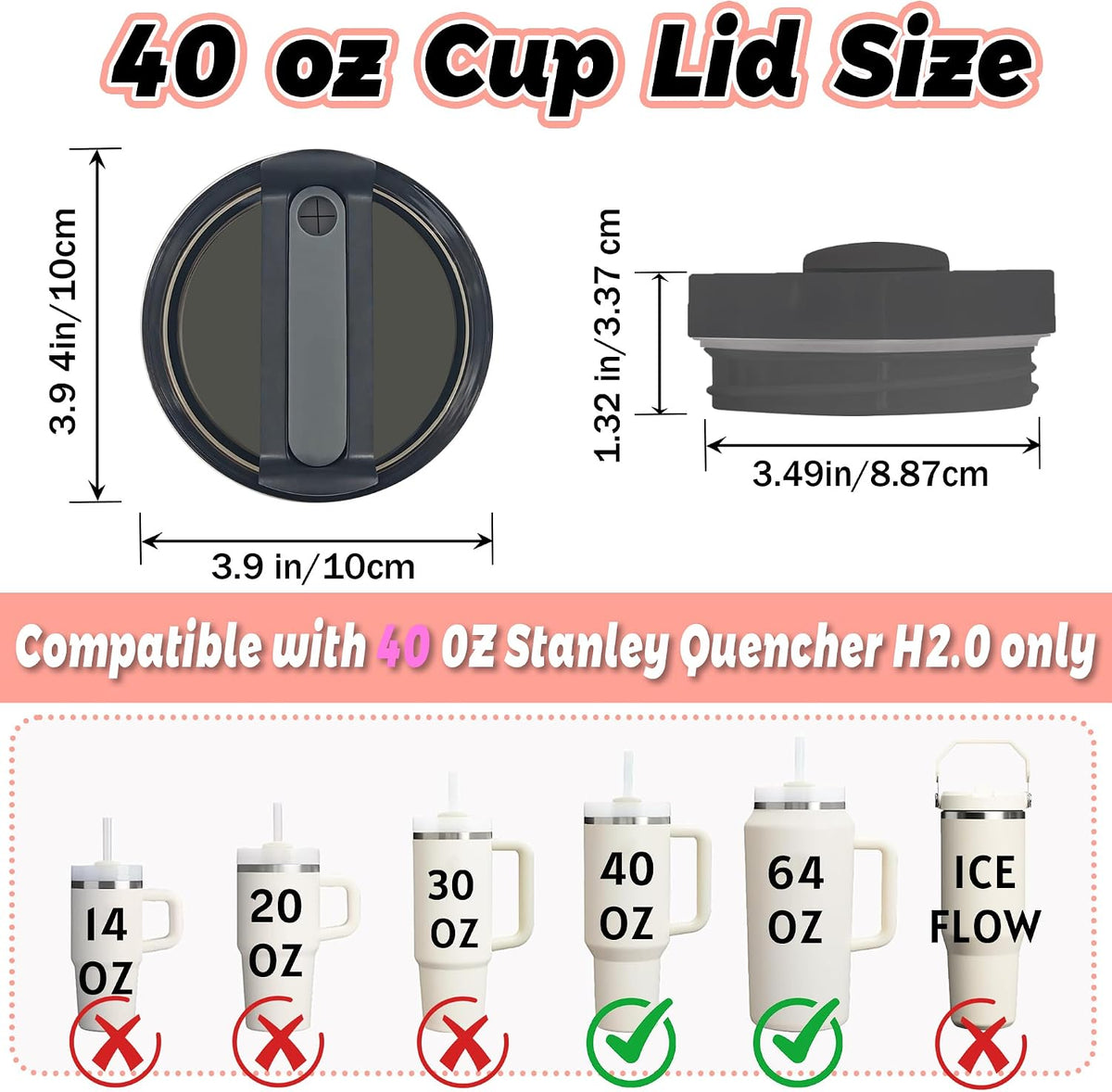 40 oz Tumbler Lid Replacement Compatible with Stanley Cup