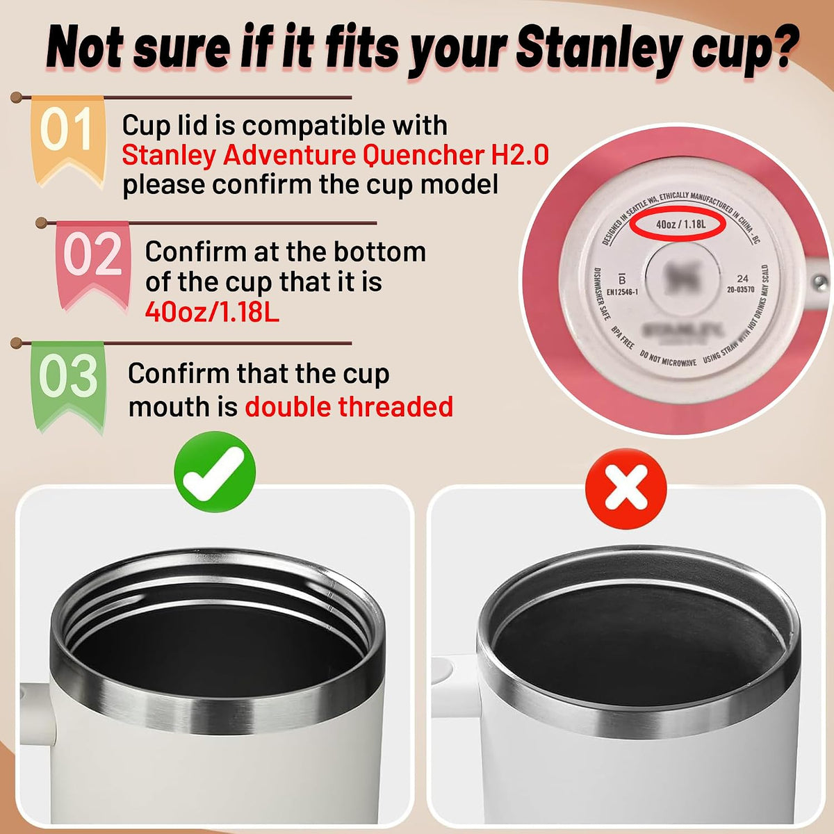 40 oz Tumbler Lid Replacement Compatible with Stanley Cup