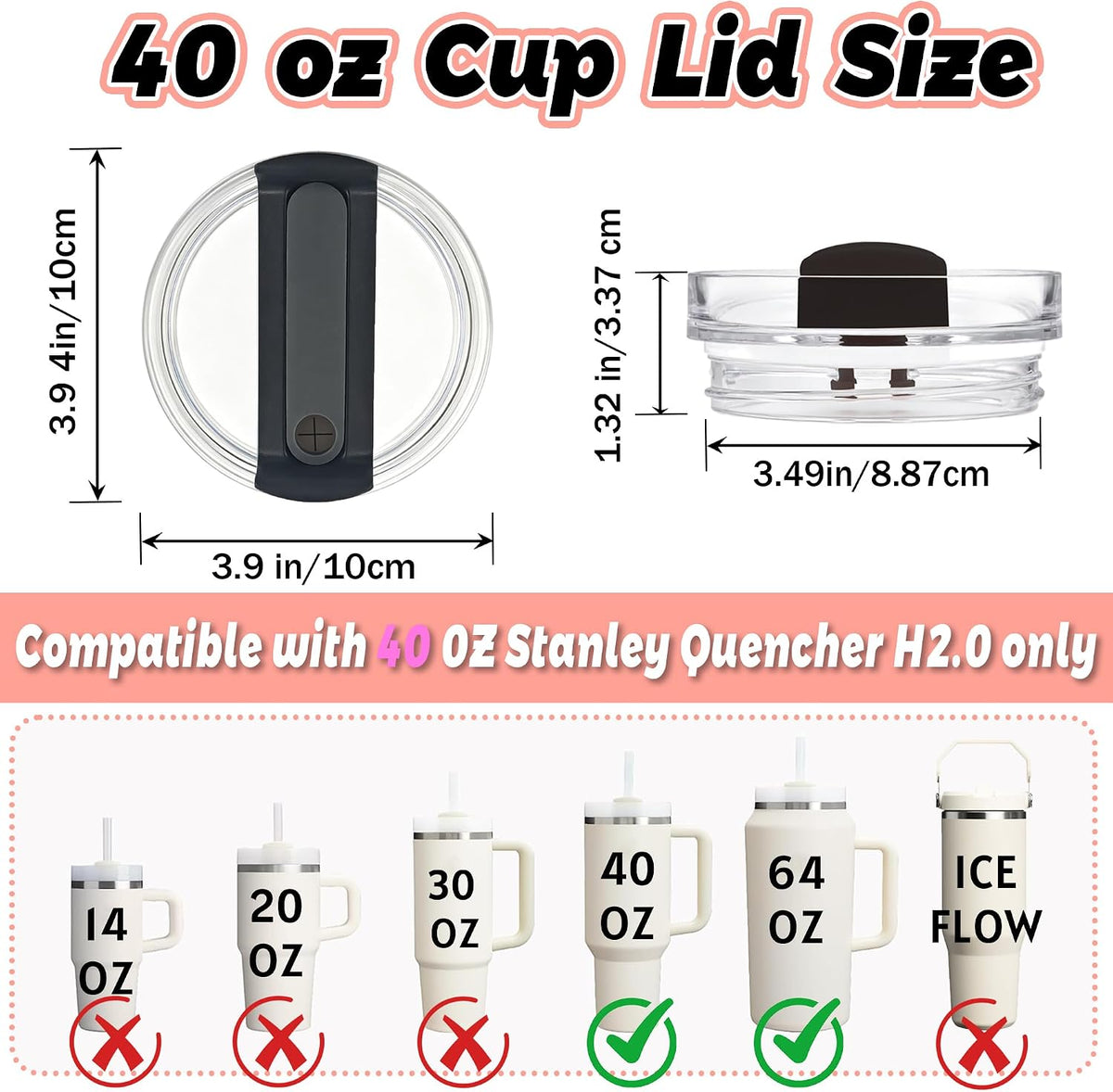 40 oz Tumbler Lid Replacement Compatible with Stanley Cup