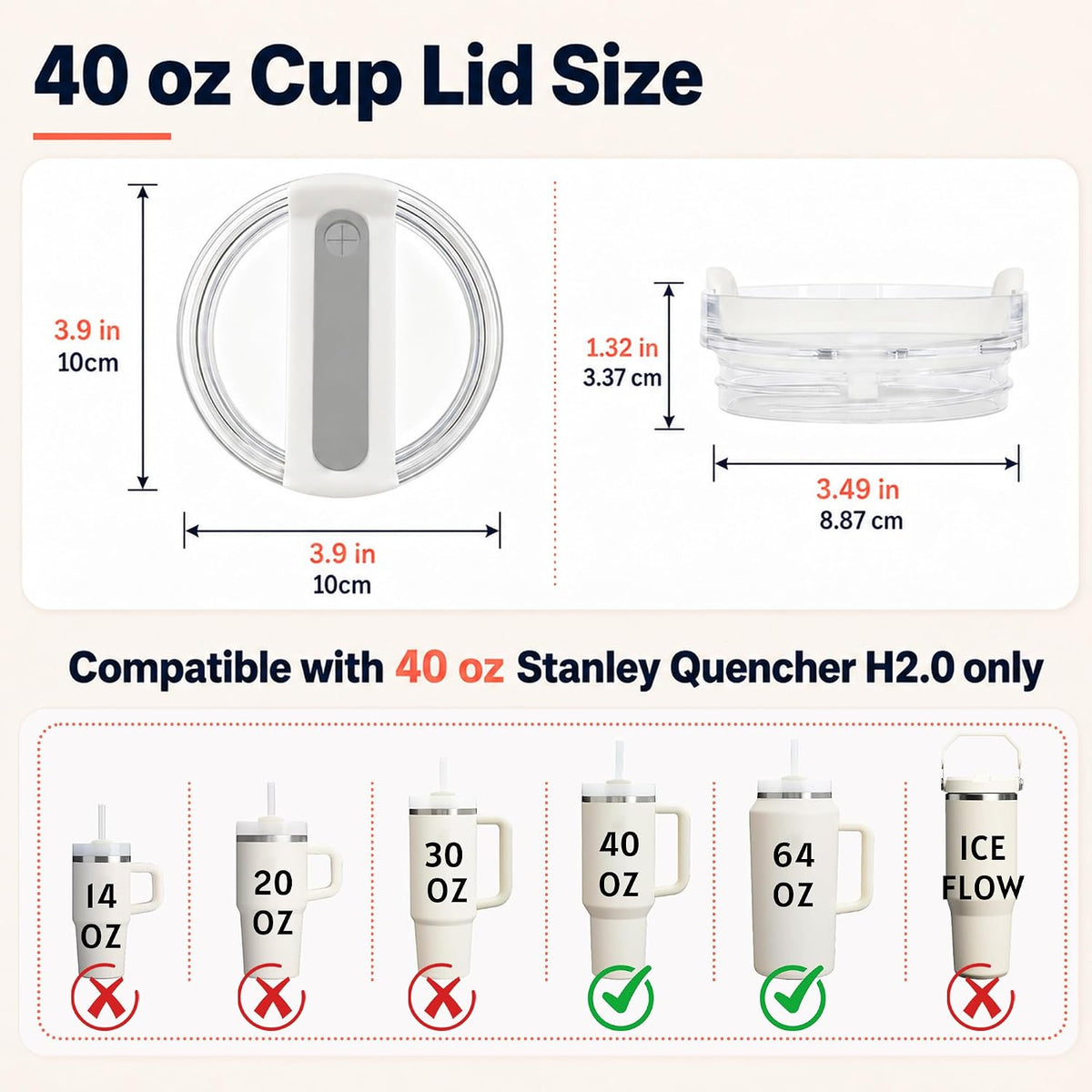 40 oz Tumbler Lid Replacement Compatible with Stanley Cup