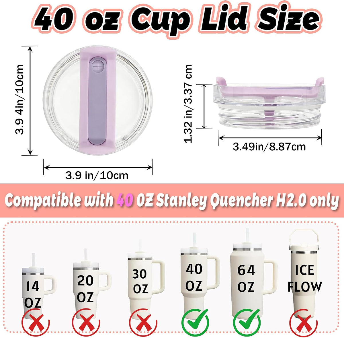 40 oz Tumbler Lid Replacement Compatible with Stanley Cup