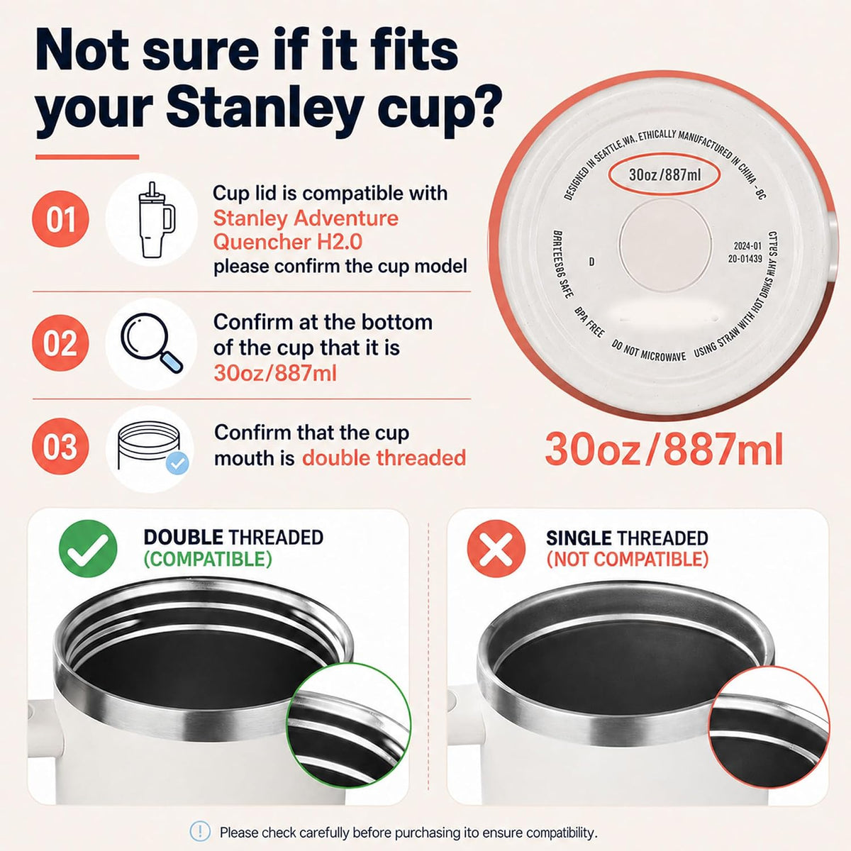 40 oz Tumbler Lid Replacement Compatible with Stanley Cup