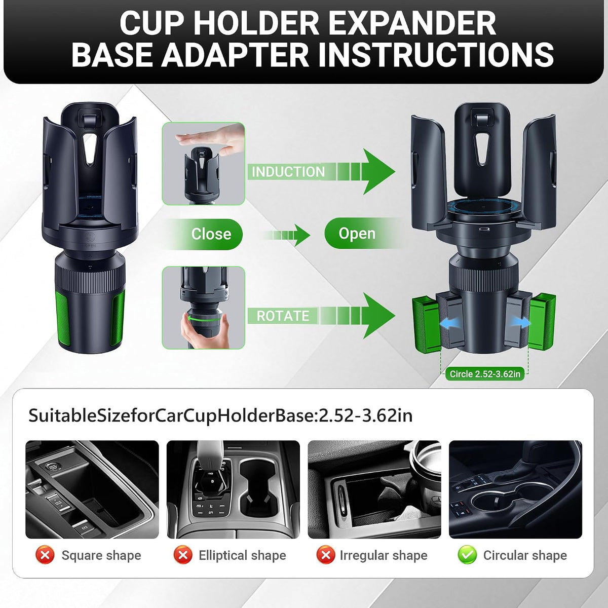 Intelligent Car Cup Holder Expander, Automatic Adjustable, Fits 2.76-4.82in for Coffee Mugs & Large Water Bottles & Travel Tumbler，Auto Cup Holder with Adjustable Insert Accessories
