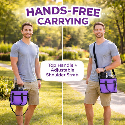 Family Size 4 Compartment Drink Bag, Insulated Multiple Tumbler Holder Caddy with Adjustable Strap, No-Spill Reusable Beverage Carrier for Hiking, Walking, Sports, Family Outings & Daily