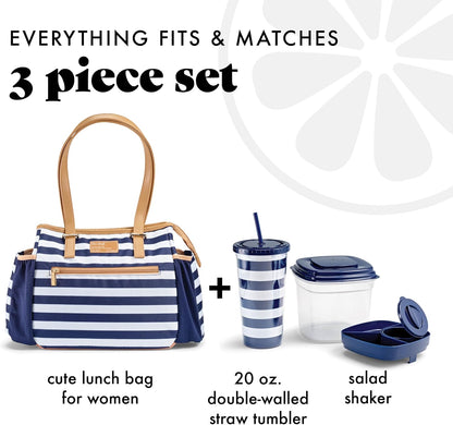 Copley Insulated Lunch Bag for Women w/Containers | Large Capacity Lunch Box for Women with Bottle Pockets, Meal Prep Lunch Tote For Nurses, Work Lunch Tote for Teachers