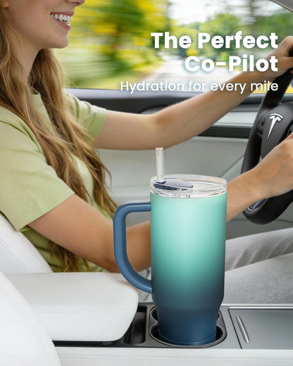 Renoj Insulated Mug 100% Leak Proof Insulated Water Bottle for Iced Coffee & Hot Drinks - Fits Car Cup Holder, Ideal Gift, 2 Straws & Silicone Boot - SnapShift Pink 32 oz