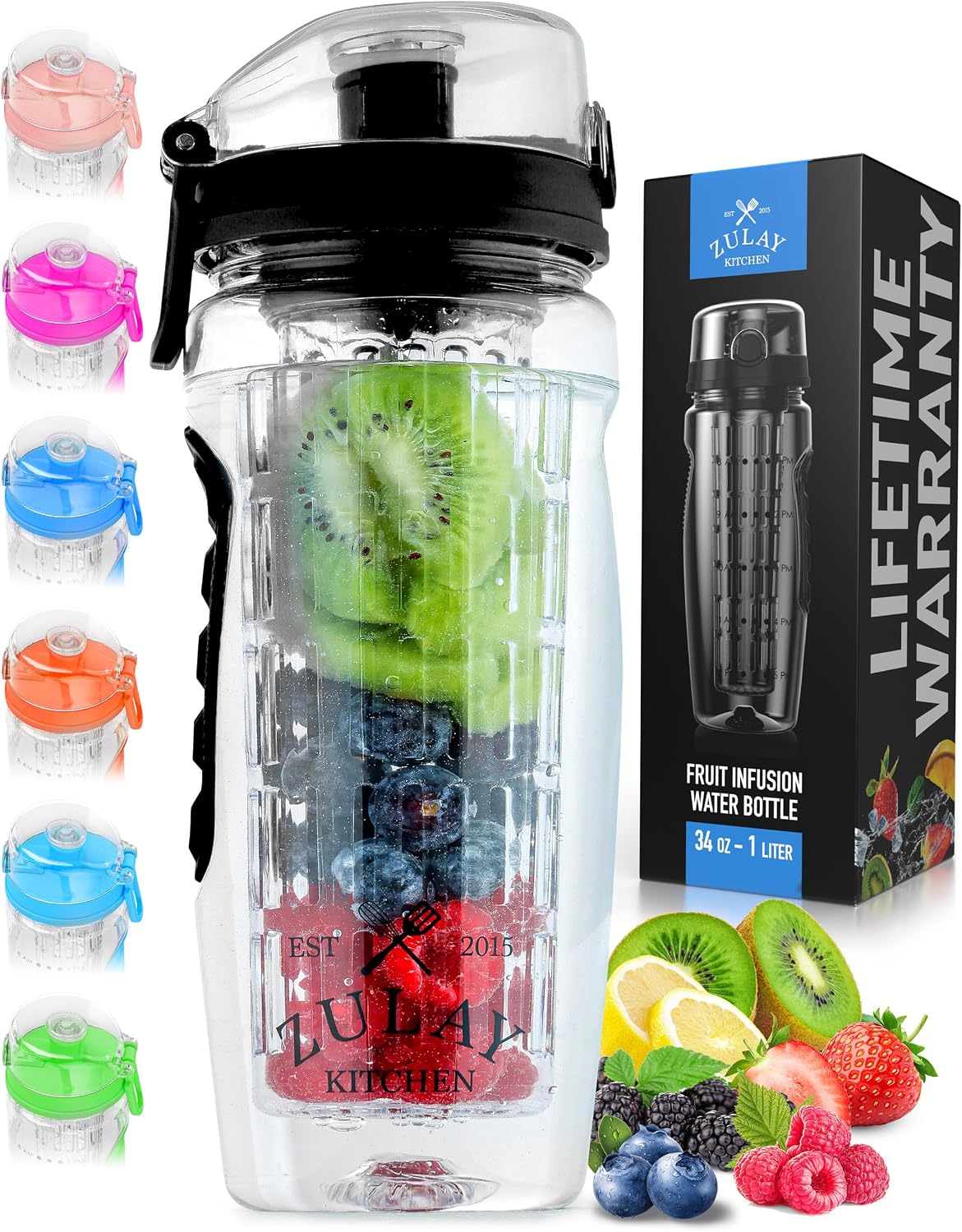 Zulay Fruit Infuser Water Bottle - 34oz - Leakproof With Full-Length Infusion Rod - Men Women's Ideal Fitness Gift Or For Gym, Camping