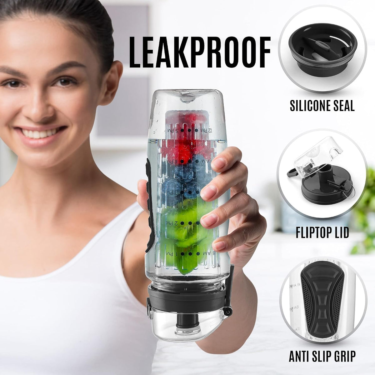 Zulay Fruit Infuser Water Bottle - 34oz - Leakproof With Full-Length Infusion Rod - Men Women's Ideal Fitness Gift Or For Gym, Camping