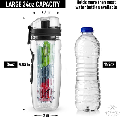 Zulay Fruit Infuser Water Bottle - 34oz - Leakproof With Full-Length Infusion Rod - Men Women's Ideal Fitness Gift Or For Gym, Camping