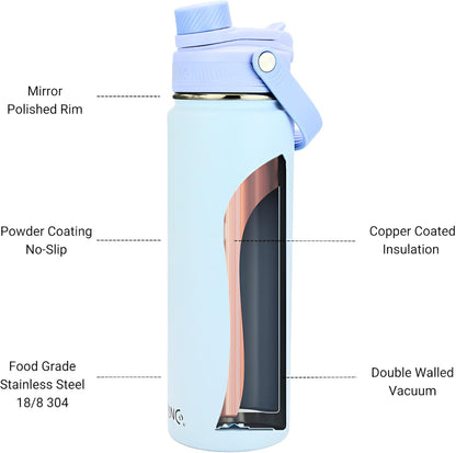 Stainless Steel Water Bottle Spout Lid Vacuum Insulated Double Wall Water Bottle Wide Mouth Leak Proof Keep Cold Sport Camping Hiking - Colors B