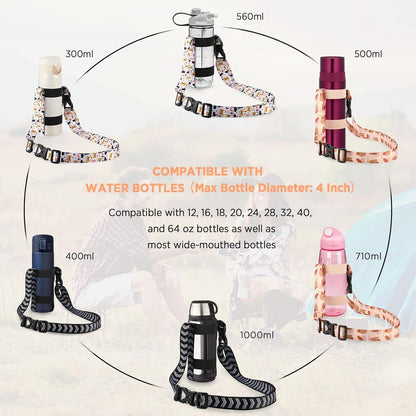 Water Bottle Holder Strap Sling, for Owala FreeSip 24 32 54 oz, Hydro Flask, Cirkul, Yeti, Stanley Flip, Universal Water Bottles, with Carabiner, for Walking Curise Travel (Bottle Excluded)