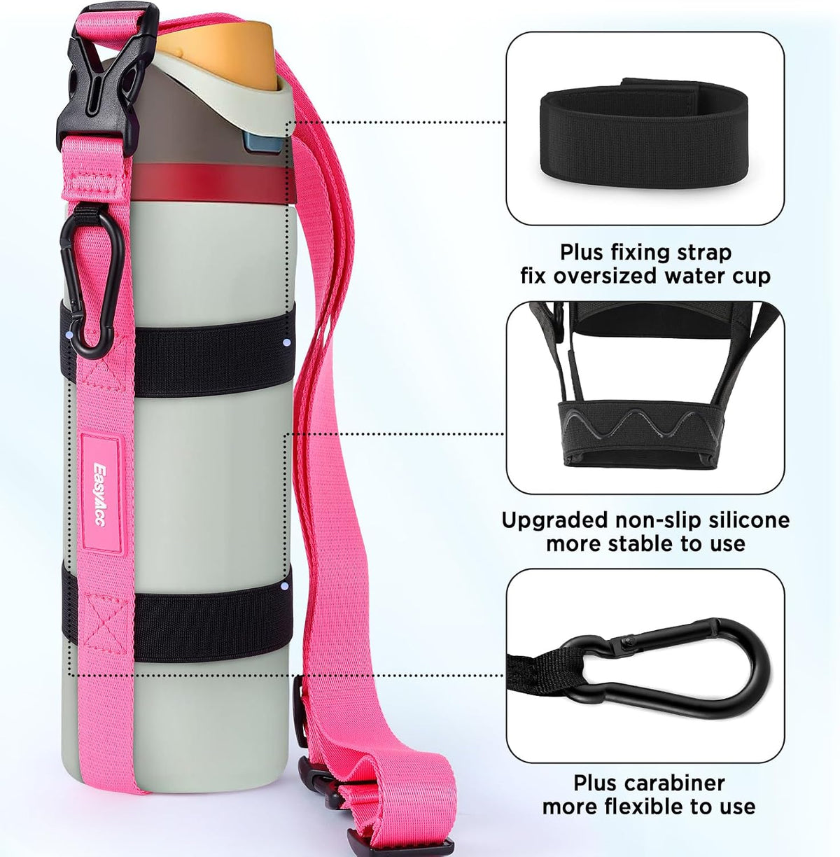 Water Bottle Holder Strap Sling, for Owala FreeSip 24 32 54 oz, Hydro Flask, Cirkul, Yeti, Stanley Flip, Universal Water Bottles, with Carabiner, for Walking Curise Travel (Bottle Excluded)