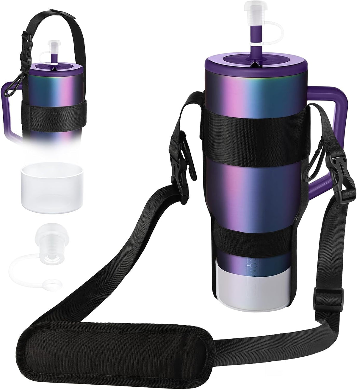 Water Bottle Holder Strap Sling, for Owala FreeSip 24 32 54 oz, Hydro Flask, Cirkul, Yeti, Stanley Flip, Universal Water Bottles, with Carabiner, for Walking Curise Travel (Bottle Excluded)