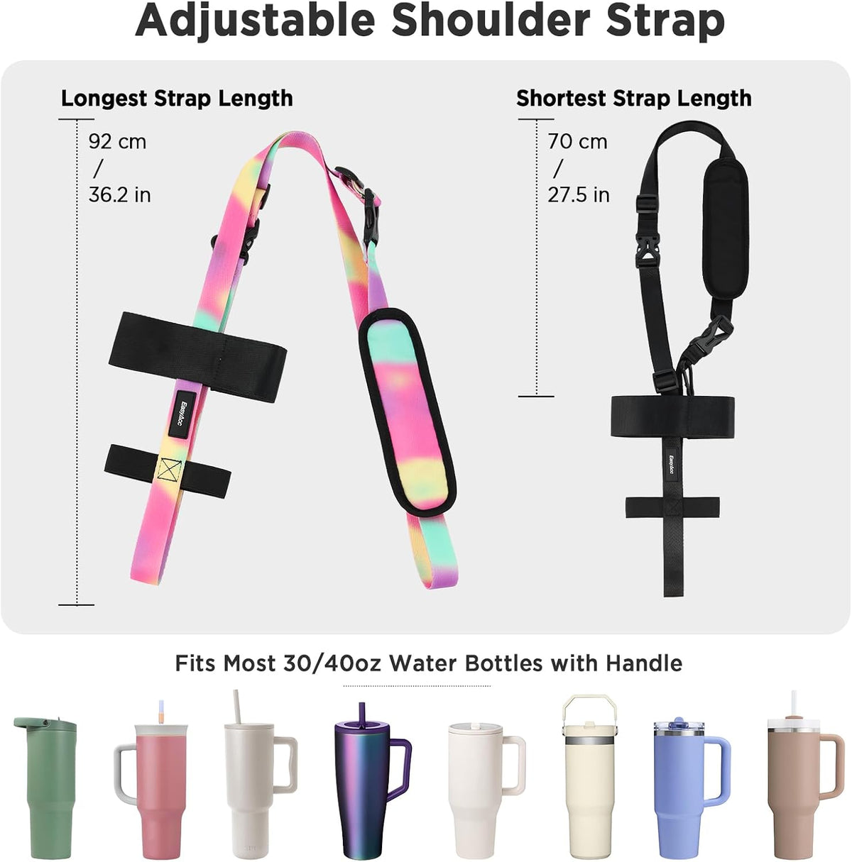Water Bottle Holder Strap Sling, for Owala FreeSip 24 32 54 oz, Hydro Flask, Cirkul, Yeti, Stanley Flip, Universal Water Bottles, with Carabiner, for Walking Curise Travel (Bottle Excluded)