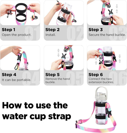 Water Bottle Holder Strap Sling, for Owala FreeSip 24 32 54 oz, Hydro Flask, Cirkul, Yeti, Stanley Flip, Universal Water Bottles, with Carabiner, for Walking Curise Travel (Bottle Excluded)