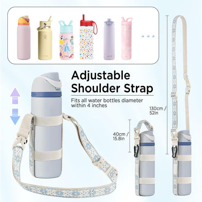 Water Bottle Holder Strap Sling, for Owala FreeSip 24 32 54 oz, Hydro Flask, Cirkul, Yeti, Stanley Flip, Universal Water Bottles, with Carabiner, for Walking Curise Travel (Bottle Excluded)