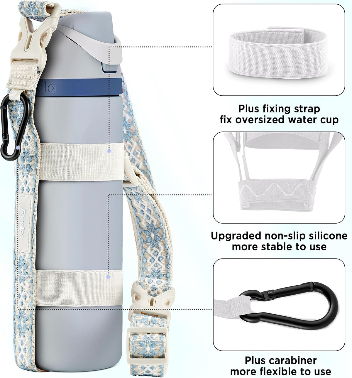 Water Bottle Holder Strap Sling, for Owala FreeSip 24 32 54 oz, Hydro Flask, Cirkul, Yeti, Stanley Flip, Universal Water Bottles, with Carabiner, for Walking Curise Travel (Bottle Excluded)