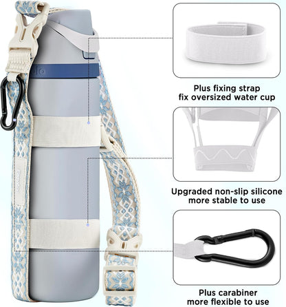 Water Bottle Holder Strap Sling, for Owala FreeSip 24 32 54 oz, Hydro Flask, Cirkul, Yeti, Stanley Flip, Universal Water Bottles, with Carabiner, for Walking Curise Travel (Bottle Excluded)