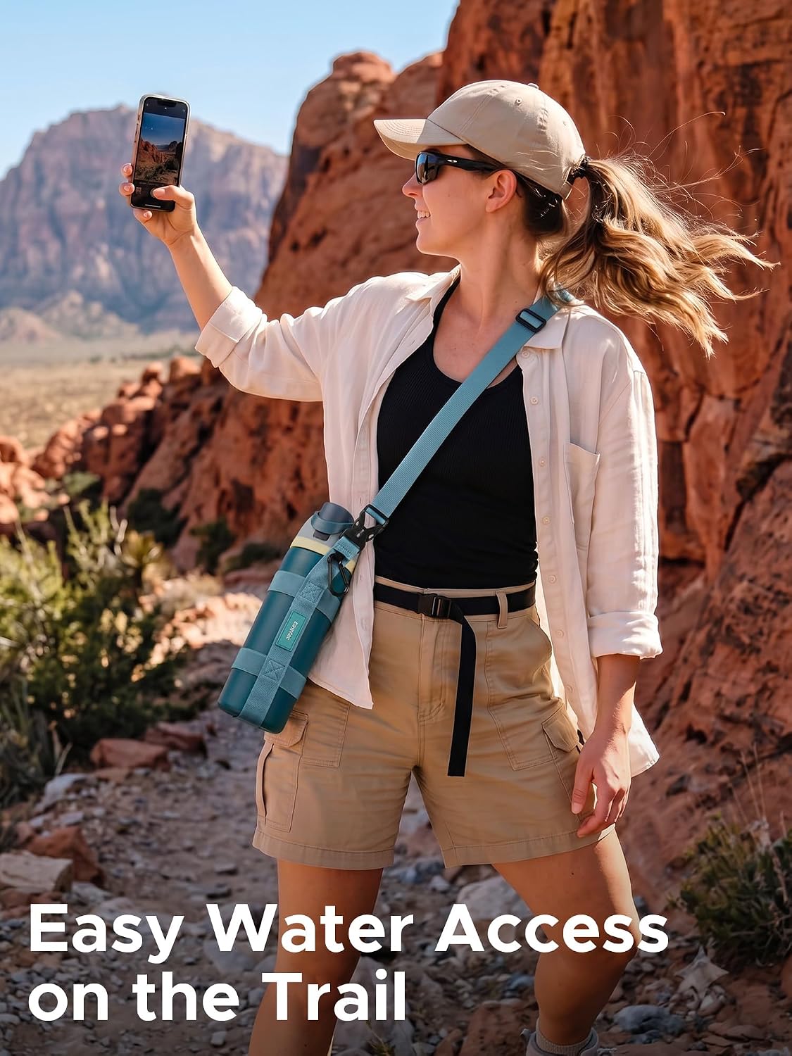 Water Bottle Holder Strap Sling, for Owala FreeSip 24 32 54 oz, Hydro Flask, Cirkul, Yeti, Stanley Flip, Universal Water Bottles, with Carabiner, for Walking Curise Travel (Bottle Excluded)