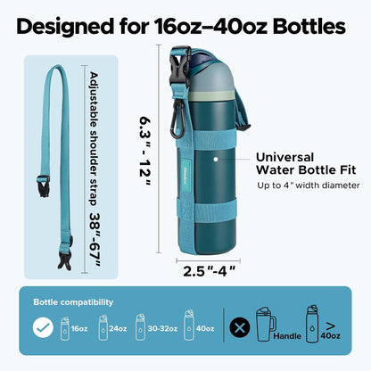 Water Bottle Holder Strap Sling, for Owala FreeSip 24 32 54 oz, Hydro Flask, Cirkul, Yeti, Stanley Flip, Universal Water Bottles, with Carabiner, for Walking Curise Travel (Bottle Excluded)