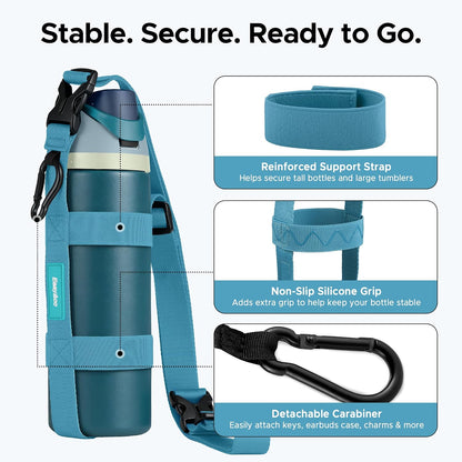 Water Bottle Holder Strap Sling, for Owala FreeSip 24 32 54 oz, Hydro Flask, Cirkul, Yeti, Stanley Flip, Universal Water Bottles, with Carabiner, for Walking Curise Travel (Bottle Excluded)