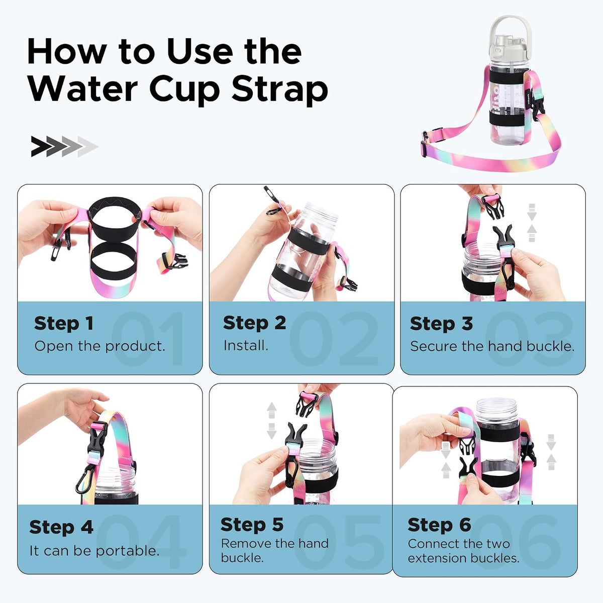 Water Bottle Holder Strap Sling, for Owala FreeSip 24 32 54 oz, Hydro Flask, Cirkul, Yeti, Stanley Flip, Universal Water Bottles, with Carabiner, for Walking Curise Travel (Bottle Excluded)