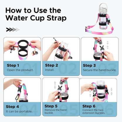 Water Bottle Holder Strap Sling, for Owala FreeSip 24 32 54 oz, Hydro Flask, Cirkul, Yeti, Stanley Flip, Universal Water Bottles, with Carabiner, for Walking Curise Travel (Bottle Excluded)