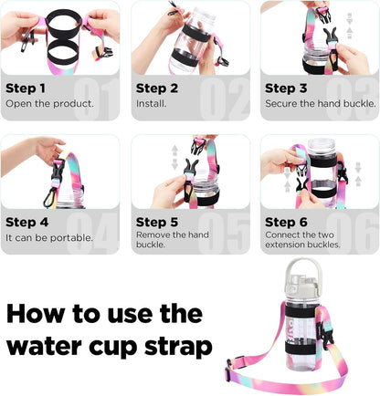 Water Bottle Holder Strap Sling, for Owala FreeSip 24 32 54 oz, Hydro Flask, Cirkul, Yeti, Stanley Flip, Universal Water Bottles, with Carabiner, for Walking Curise Travel (Bottle Excluded)