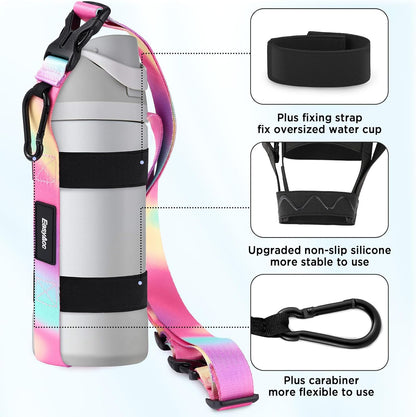 Water Bottle Holder Strap Sling, for Owala FreeSip 24 32 54 oz, Hydro Flask, Cirkul, Yeti, Stanley Flip, Universal Water Bottles, with Carabiner, for Walking Curise Travel (Bottle Excluded)