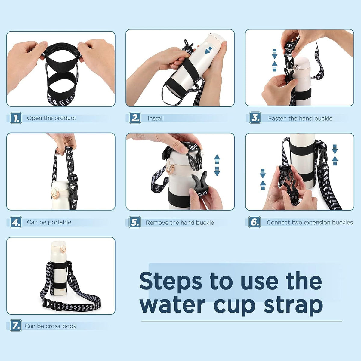 Water Bottle Holder Strap Sling, for Owala FreeSip 24 32 54 oz, Hydro Flask, Cirkul, Yeti, Stanley Flip, Universal Water Bottles, with Carabiner, for Walking Curise Travel (Bottle Excluded)