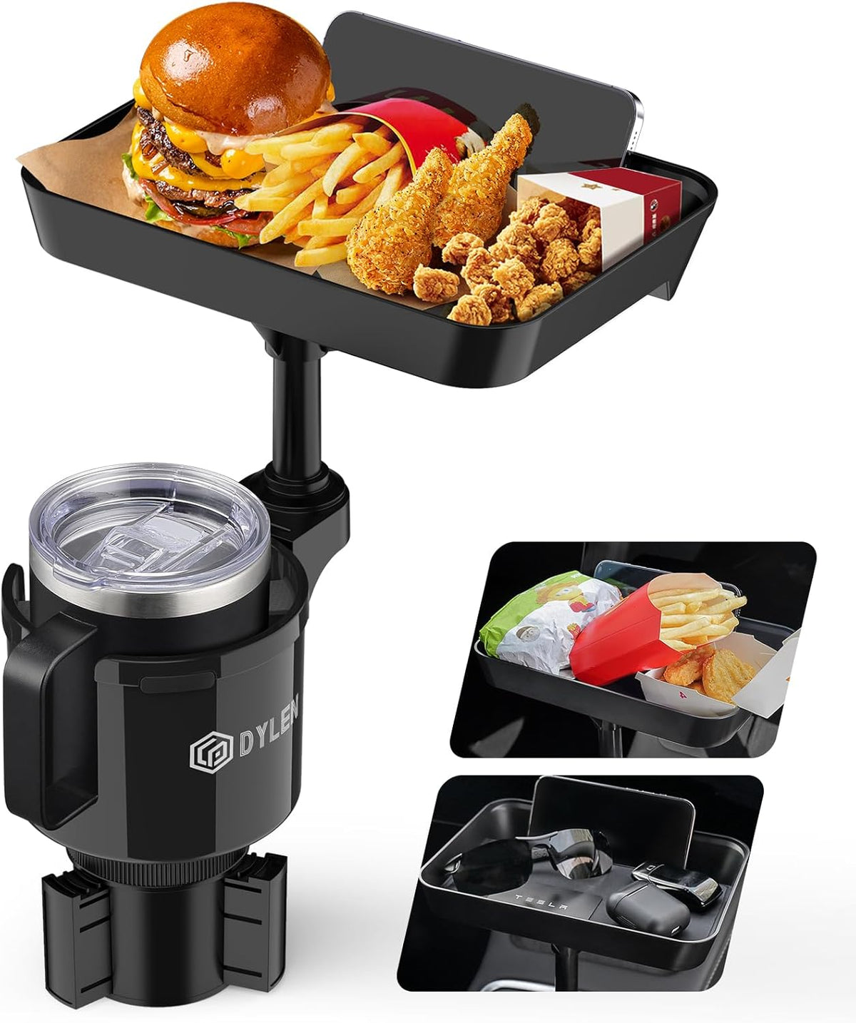 Car Cup Holder Tray, 9.5”Detachable Car Food Tray Table for Eating