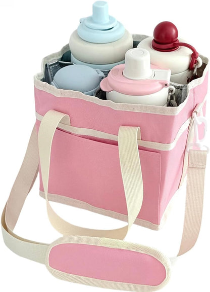 Insulated Drink Carrier Bag, 4 Compartment Leakproof Drink Tote with Divider, Reusable Beverage Carrier for Coffee, Delivery, Car Travel & Picnic