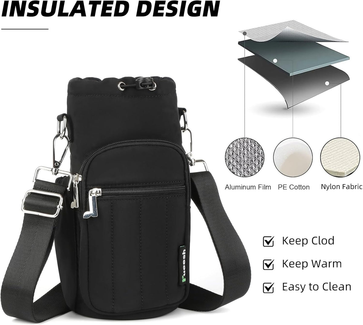 Water Bottle Holder Bag with Adjustable Strap
