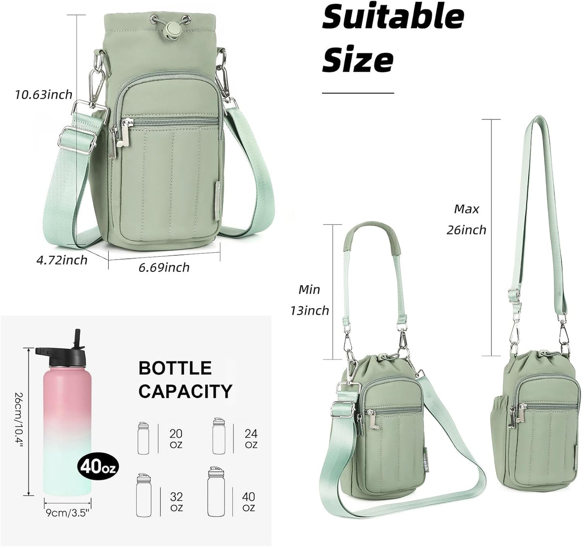 Water Bottle Holder Bag with Adjustable Strap