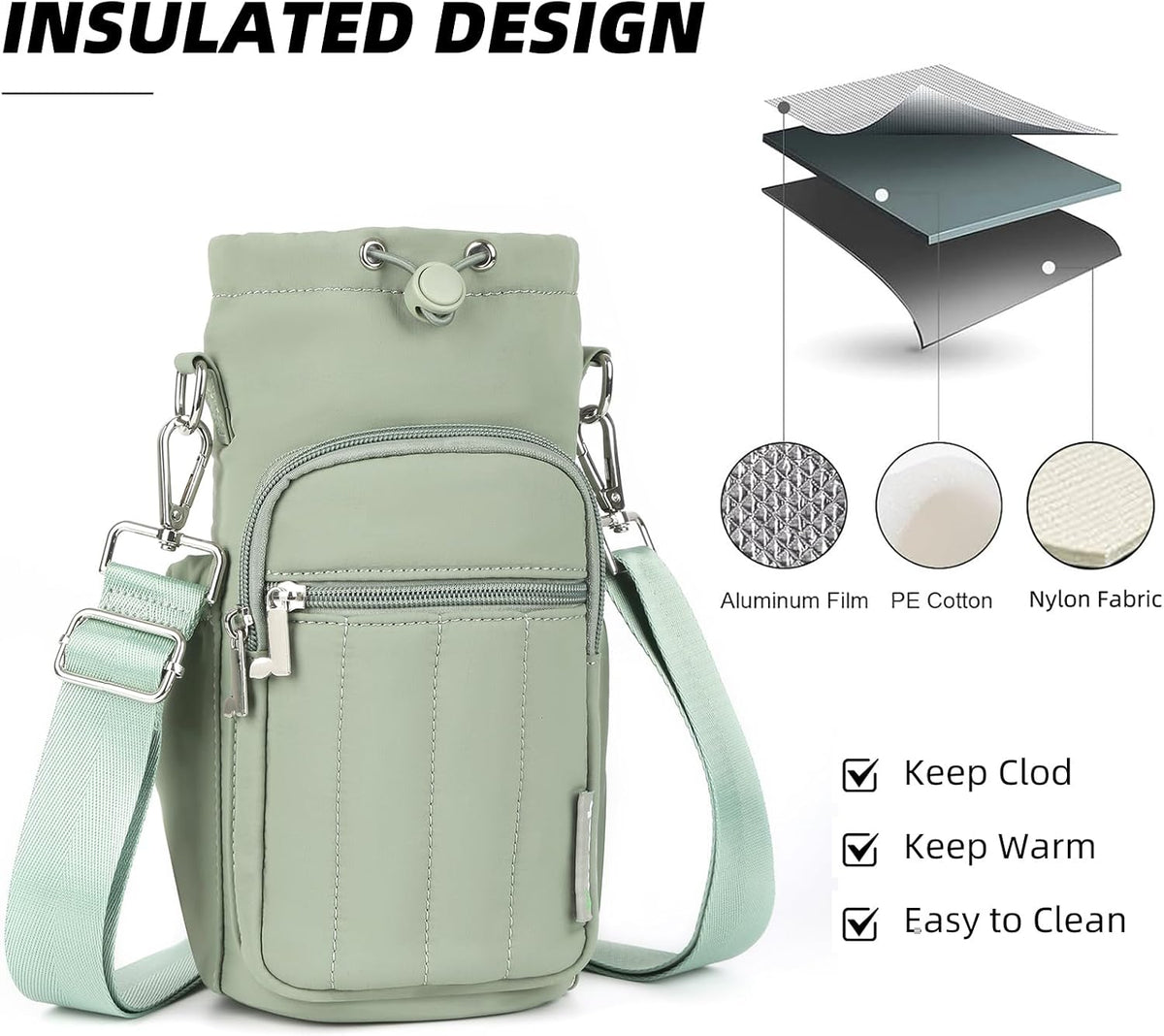 Water Bottle Holder Bag with Adjustable Strap