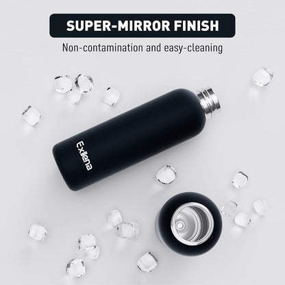 Slim Insulated Water Bottles for Travel 18oz with Clip, Double Wall Vacuum Stainless Steel Water Bottle Keeps Drinks Cold 24 Hrs/Hot 12 Hrs, 100% Leakproof, BPA Free(Black)