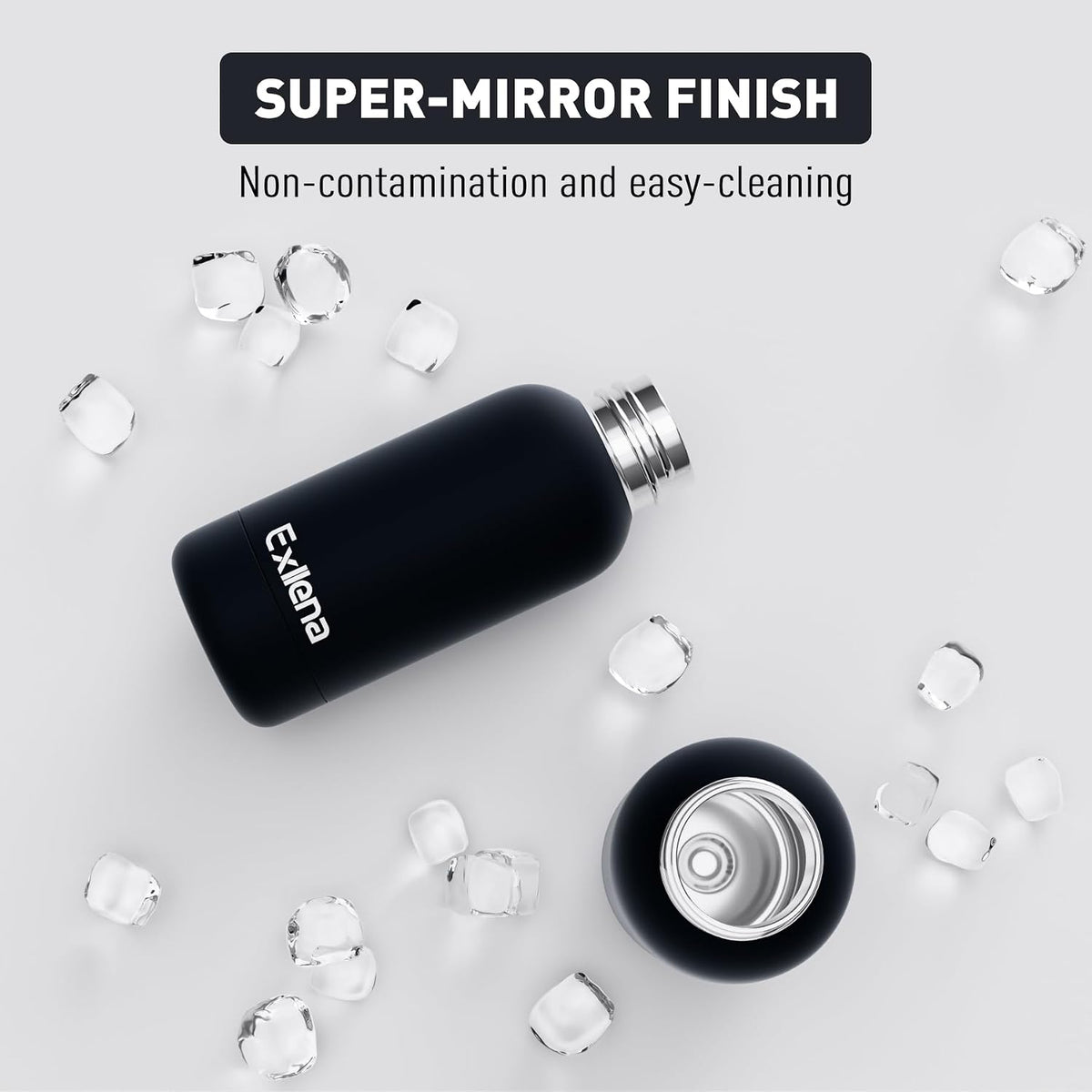 Slim Insulated Water Bottles for Travel 18oz with Clip, Double Wall Vacuum Stainless Steel Water Bottle Keeps Drinks Cold 24 Hrs/Hot 12 Hrs, 100% Leakproof, BPA Free(Black)