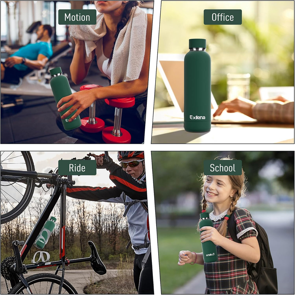 Slim Insulated Water Bottles for Travel 18oz with Clip, Double Wall Vacuum Stainless Steel Water Bottle Keeps Drinks Cold 24 Hrs/Hot 12 Hrs, 100% Leakproof, BPA Free(Black)