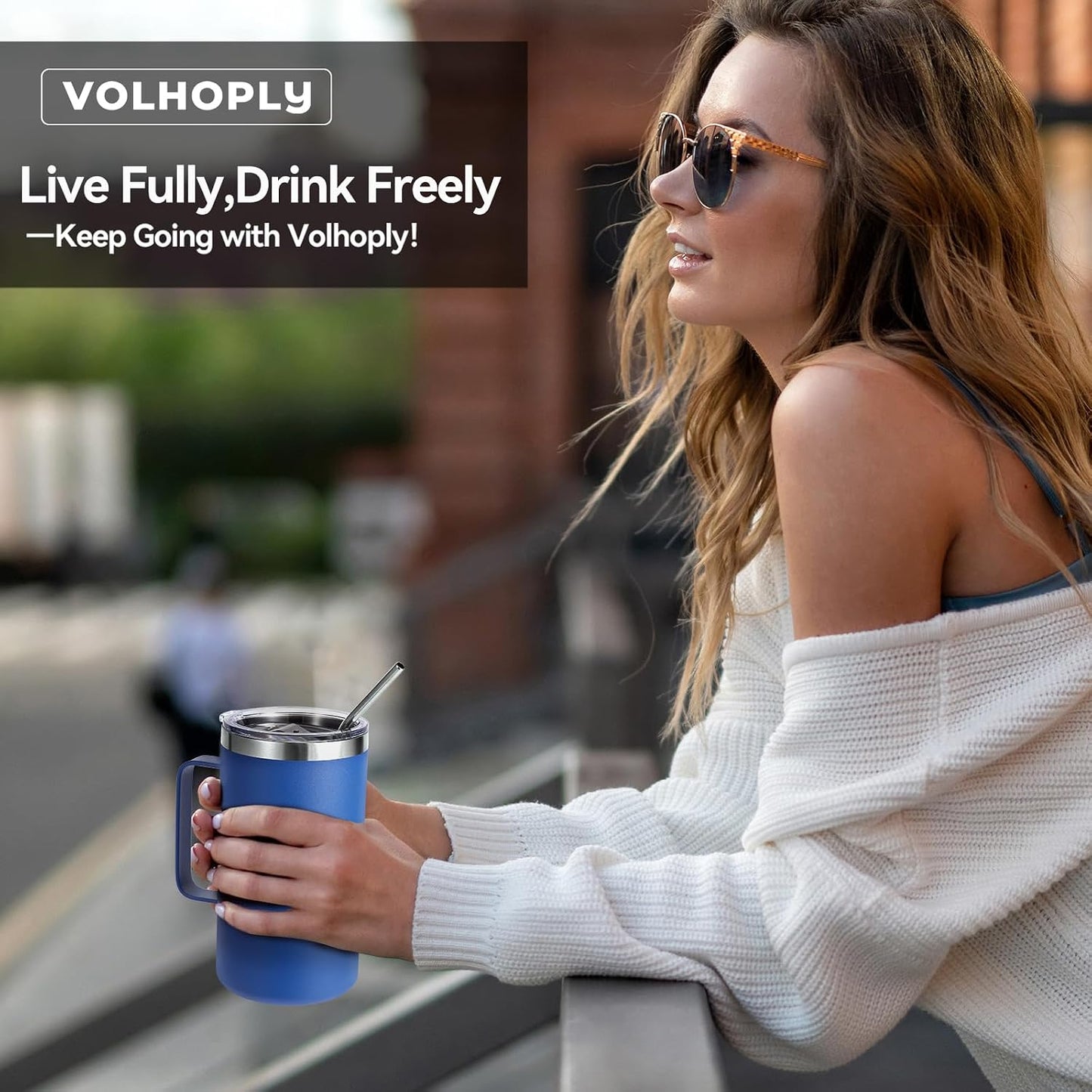 Volhoply 22oz Insulated Stainless Steel Coffee Mug with Leakproof Lid,Double Wall Vacuum Travel Coffee Cup with Handle,Reusable Metal Tumbler,Camping Mugs Keep Hot&Cold(Gray,1)