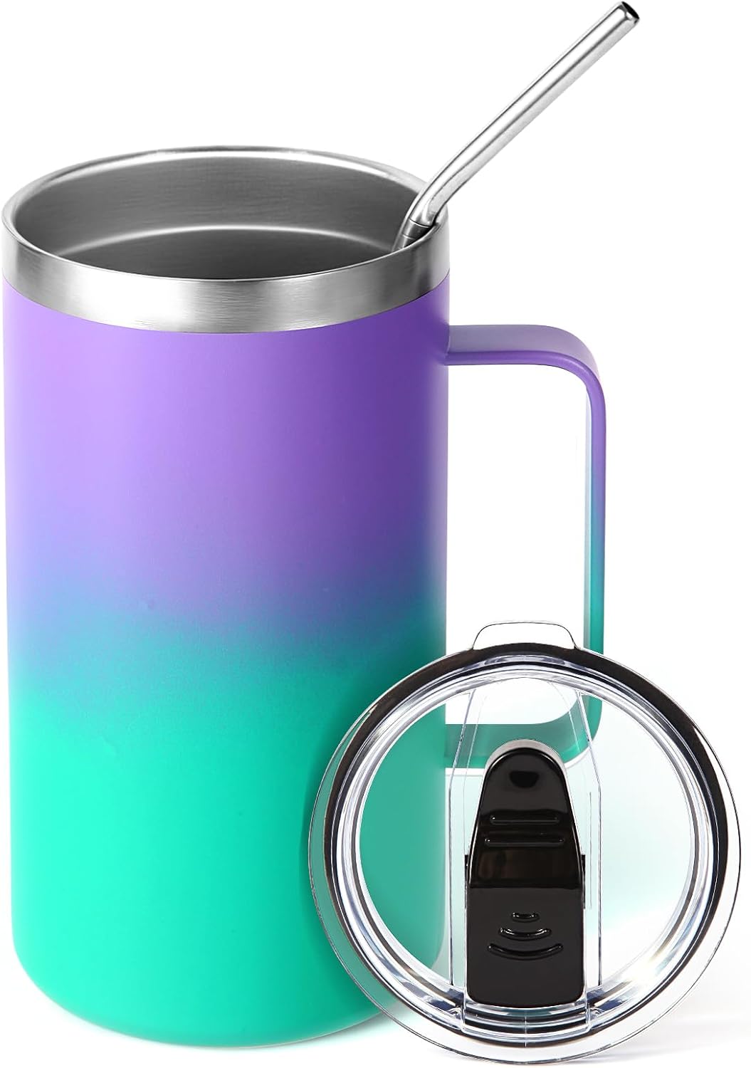Volhoply 22oz Insulated Stainless Steel Coffee Mug with Leakproof Lid,Double Wall Vacuum Travel Coffee Cup with Handle,Reusable Metal Tumbler,Camping Mugs Keep Hot&Cold(Gray,1)