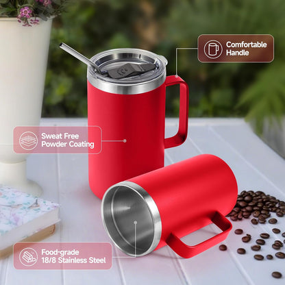 Volhoply 22oz Insulated Stainless Steel Coffee Mug with Leakproof Lid,Double Wall Vacuum Travel Coffee Cup with Handle,Reusable Metal Tumbler,Camping Mugs Keep Hot&Cold(Gray,1)