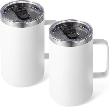 Volhoply 22oz Insulated Stainless Steel Coffee Mug with Leakproof Lid,Double Wall Vacuum Travel Coffee Cup with Handle,Reusable Metal Tumbler,Camping Mugs Keep Hot&Cold(Gray,1)