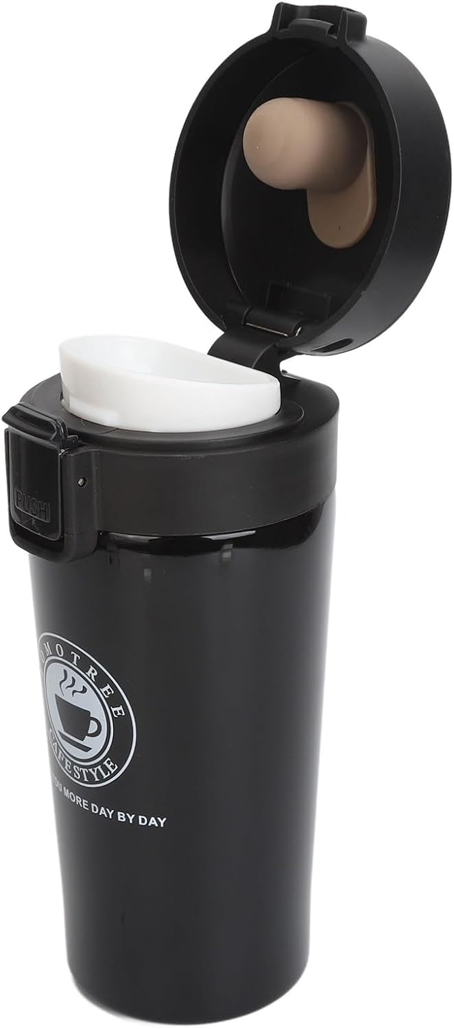 Insulated Coffee Cup Stainless Steel Vacuum Flask with Flip Lid for Travel Work Car Keeps Hot Leak Proof Portable (380ml)