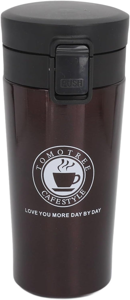 Insulated Coffee Cup Stainless Steel Vacuum Flask with Flip Lid for Travel Work Car Keeps Hot Leak Proof Portable (380ml)
